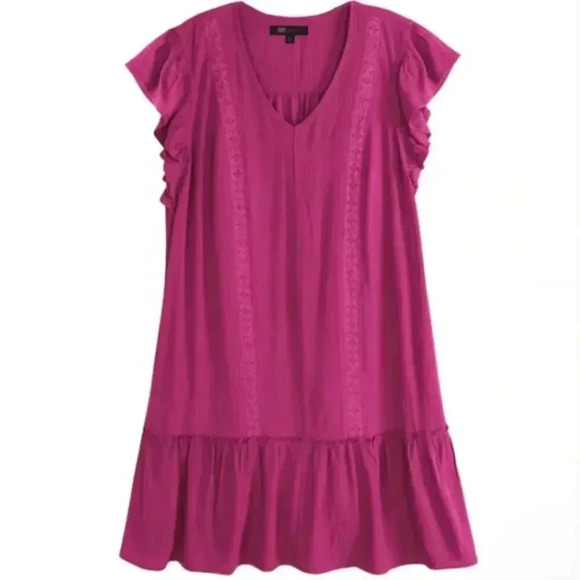 Frye New Ruffle V Neck Midi Dress Size S Berry Magenta Eyelet Western Country